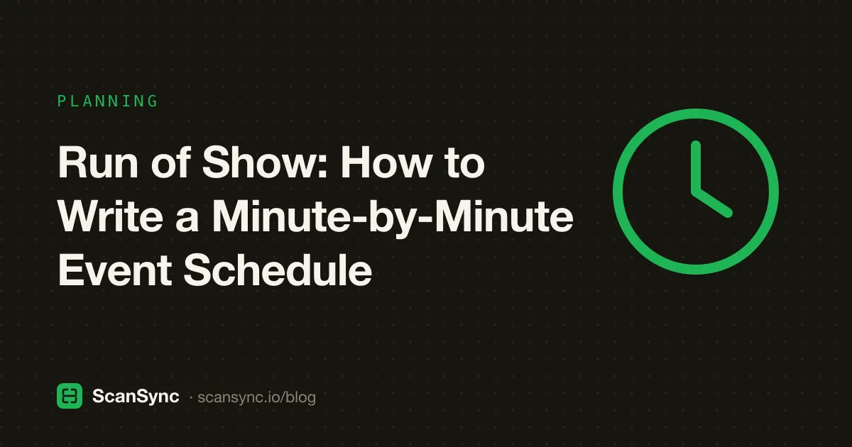 Illustration of a clipboard with a minute-by-minute schedule table, a stopwatch, and a headset on a production desk