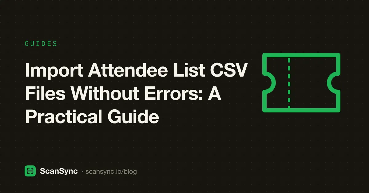 Illustration of a spreadsheet with columns flowing into a check-in app's attendee list